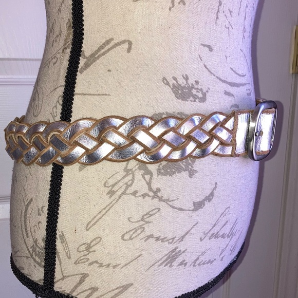 J. Jill Leather Braided Silver Belt Silver Buckle sz Small - Picture 3 of 7